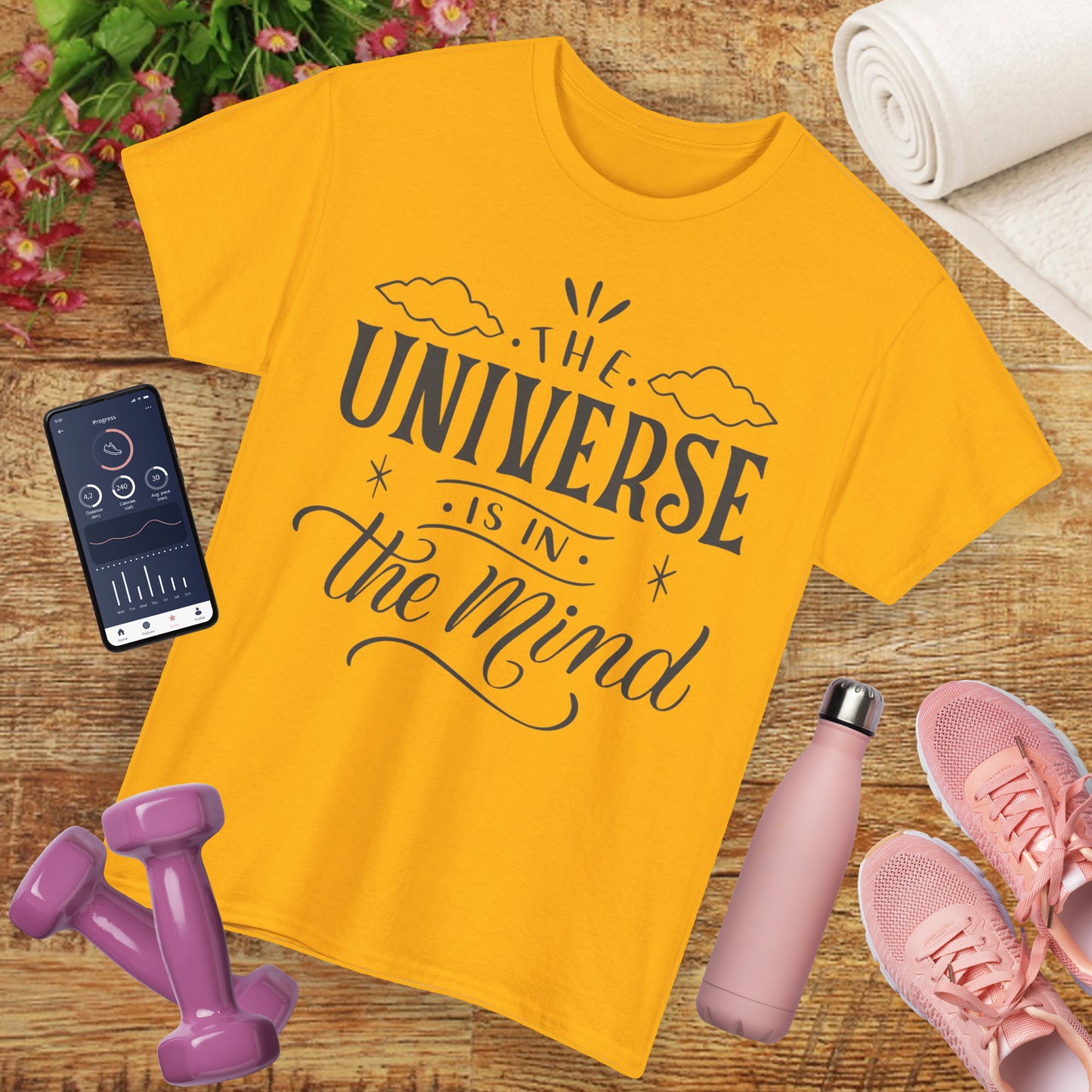 “The Universe Is in the Mind” Cosmic Quote Heavy Cotton Tee