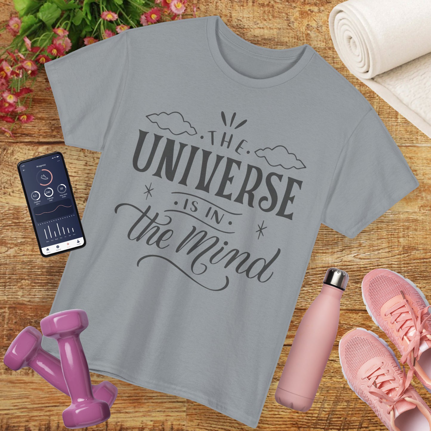 “The Universe Is in the Mind” Cosmic Quote Heavy Cotton Tee