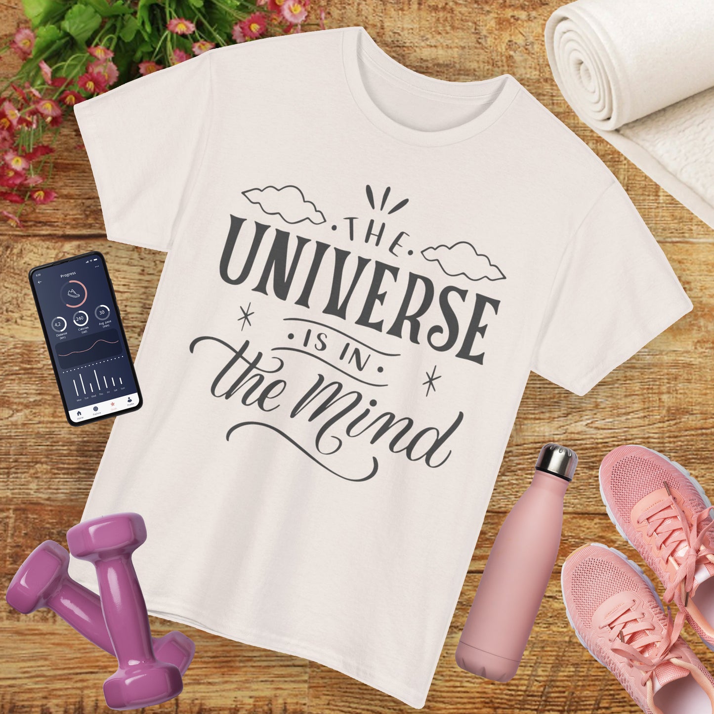“The Universe Is in the Mind” Cosmic Quote Heavy Cotton Tee