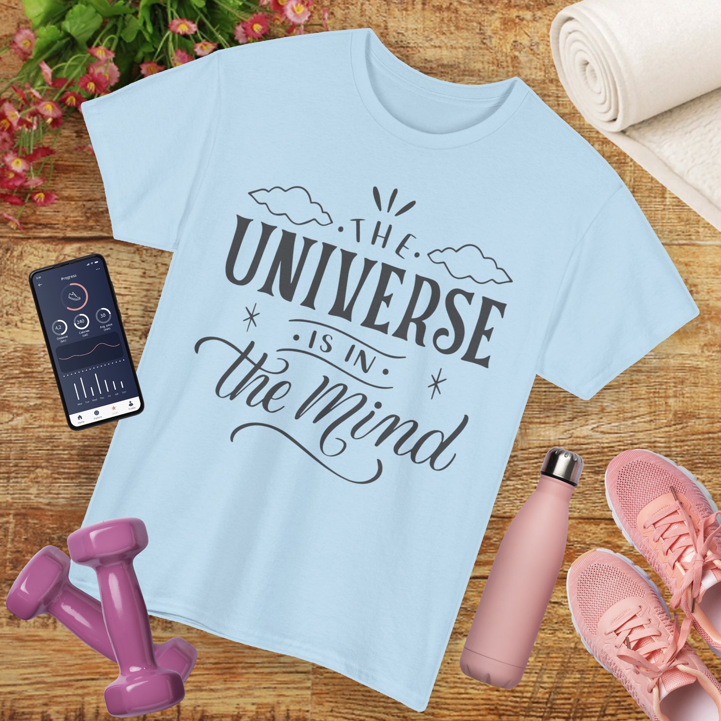“The Universe Is in the Mind” Cosmic Quote Heavy Cotton Tee