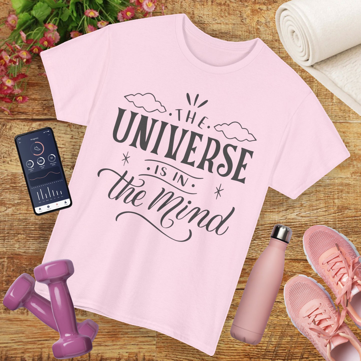 “The Universe Is in the Mind” Cosmic Quote Heavy Cotton Tee