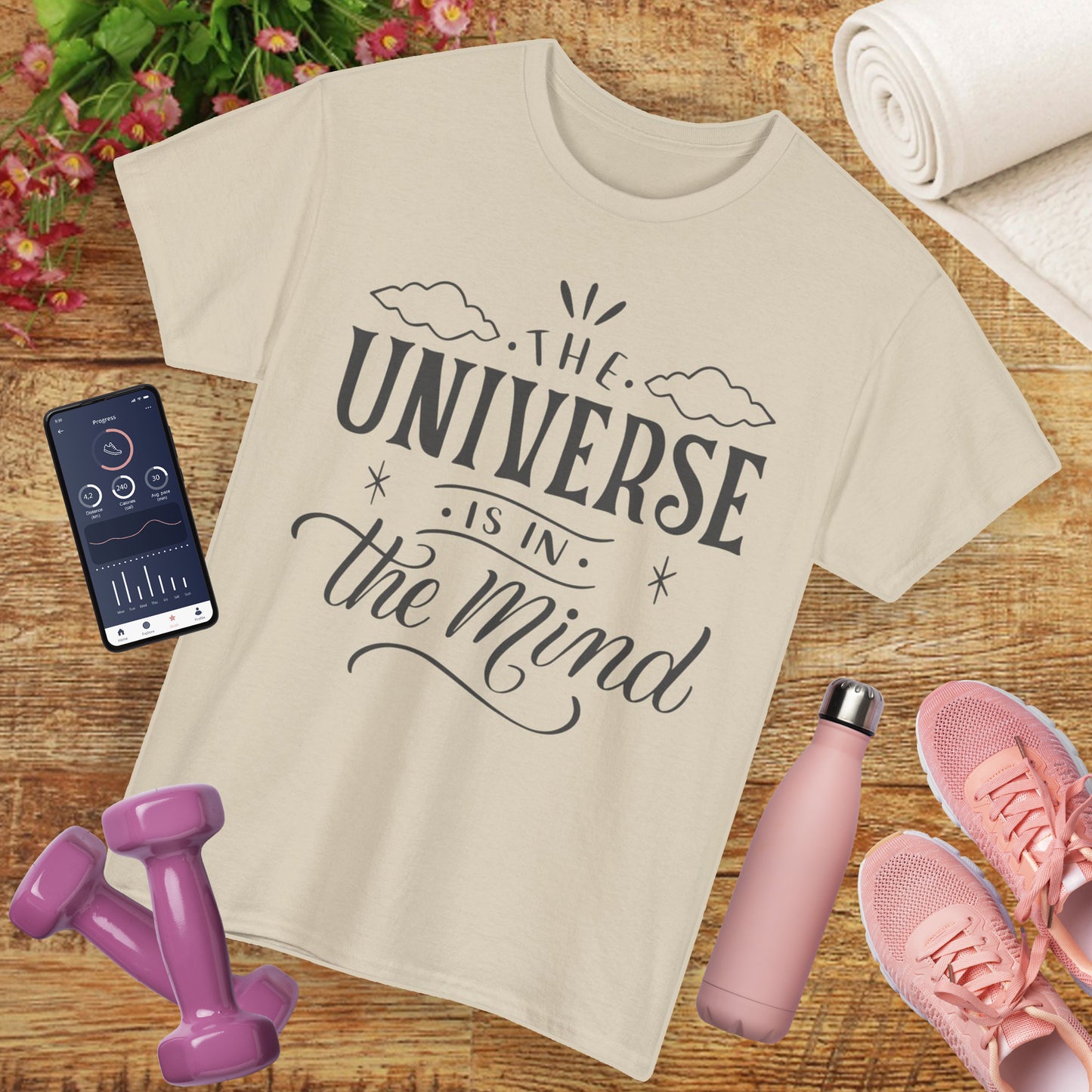 “The Universe Is in the Mind” Cosmic Quote Heavy Cotton Tee