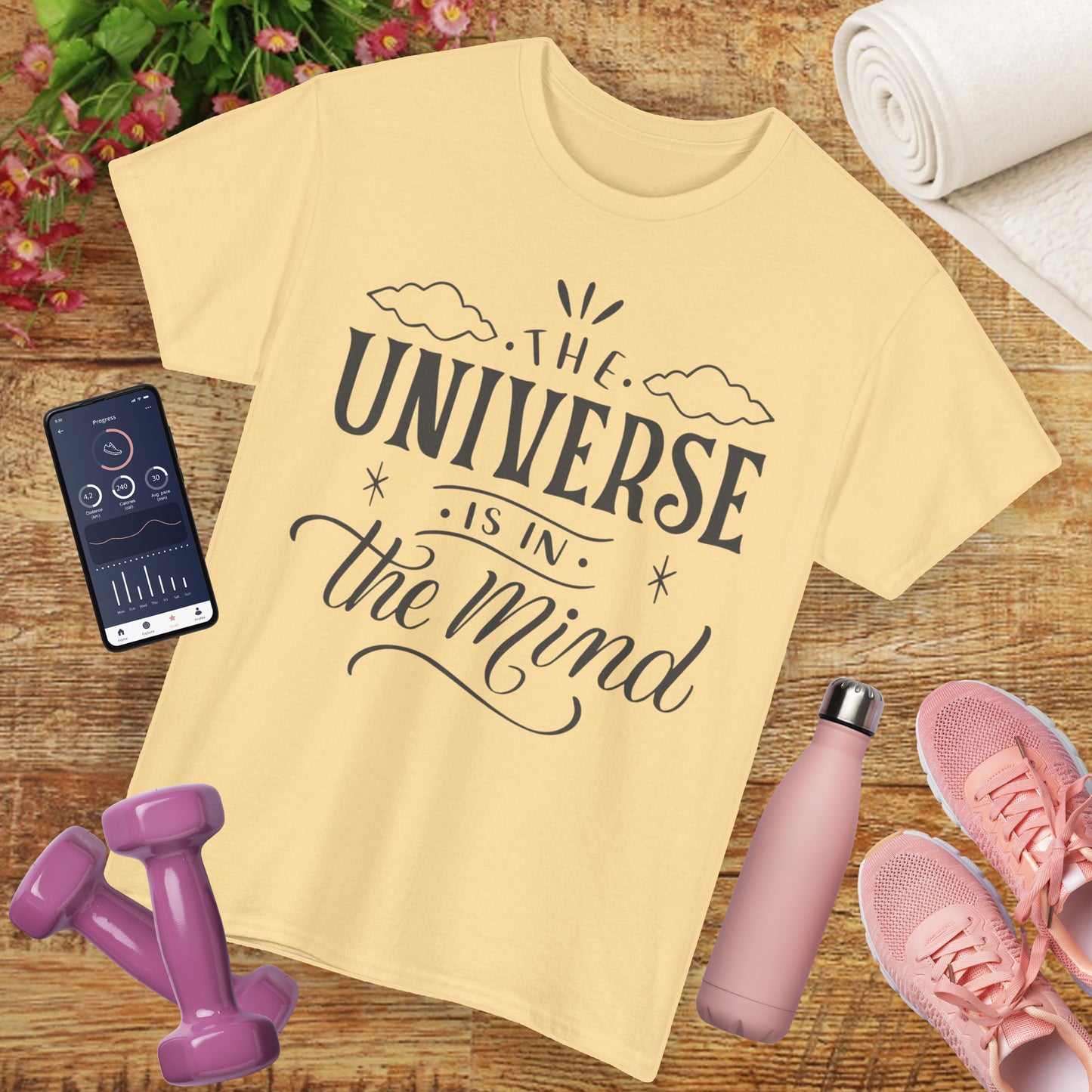 “The Universe Is in the Mind” Cosmic Quote Heavy Cotton Tee