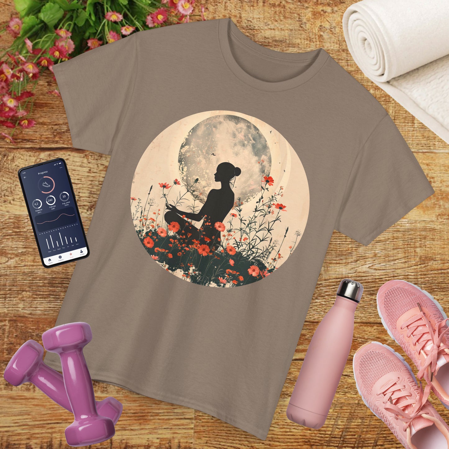 🌕"Moonflower Muse" Heavy Cotton Tee - Where Stillness Blooms