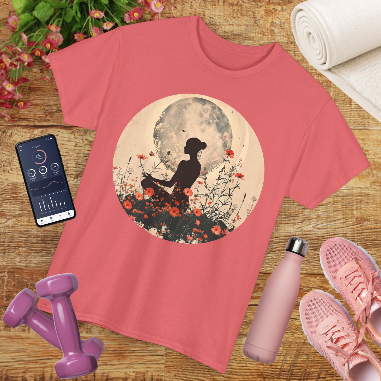 🌕"Moonflower Muse" Heavy Cotton Tee - Where Stillness Blooms