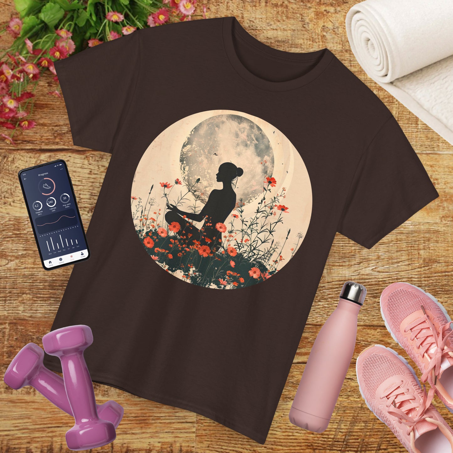 🌕"Moonflower Muse" Heavy Cotton Tee - Where Stillness Blooms