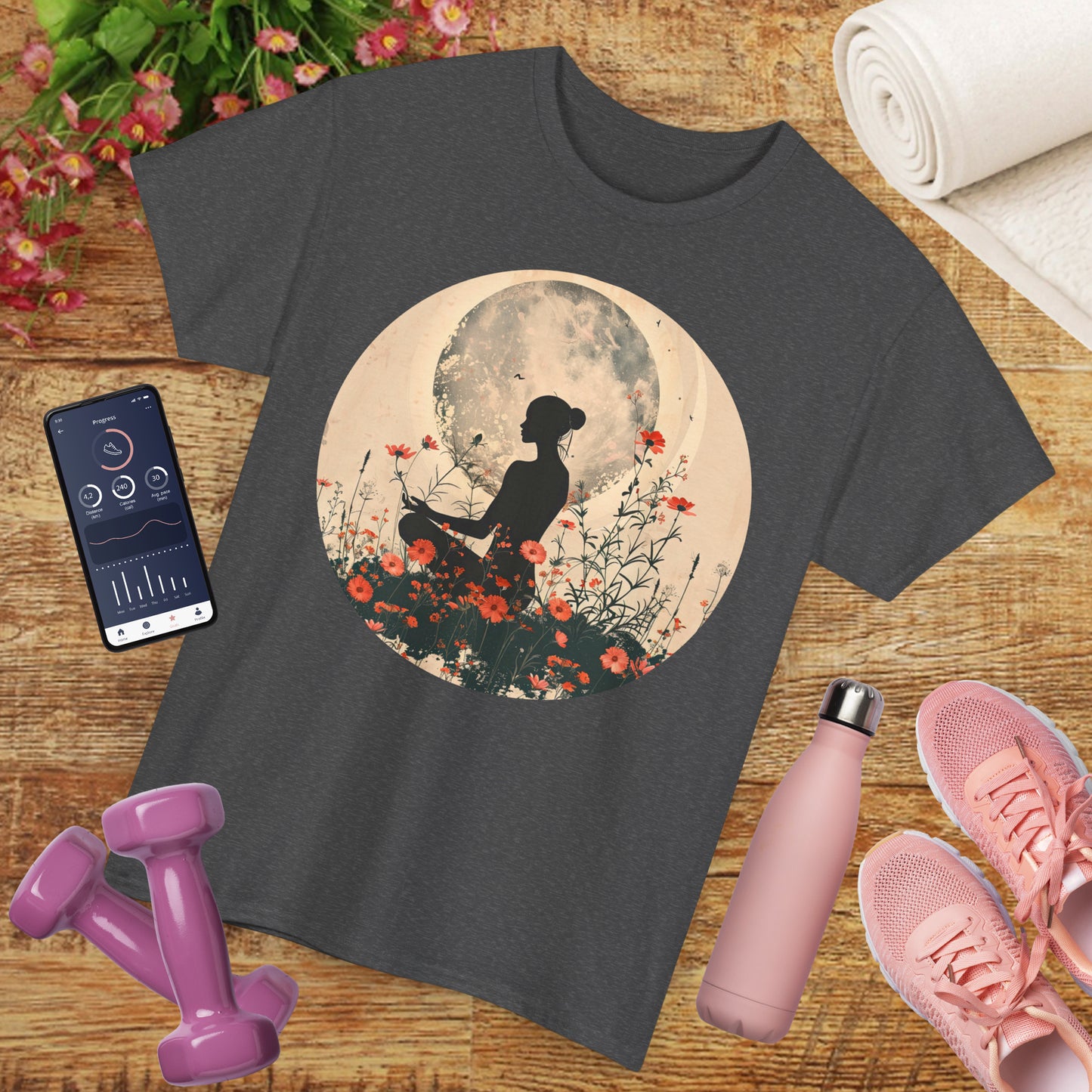 🌕"Moonflower Muse" Heavy Cotton Tee - Where Stillness Blooms