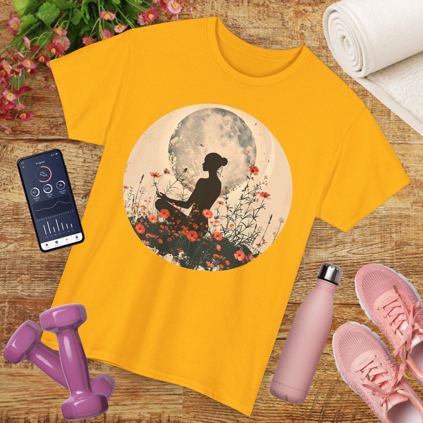 🌕"Moonflower Muse" Heavy Cotton Tee - Where Stillness Blooms