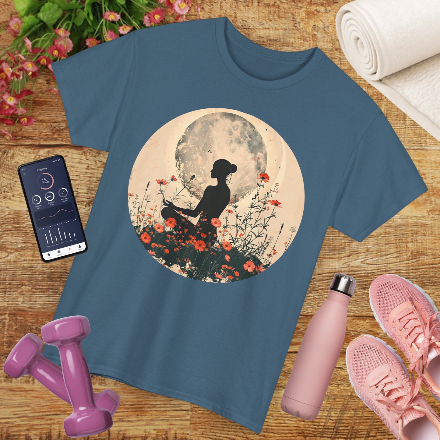 🌕"Moonflower Muse" Heavy Cotton Tee - Where Stillness Blooms