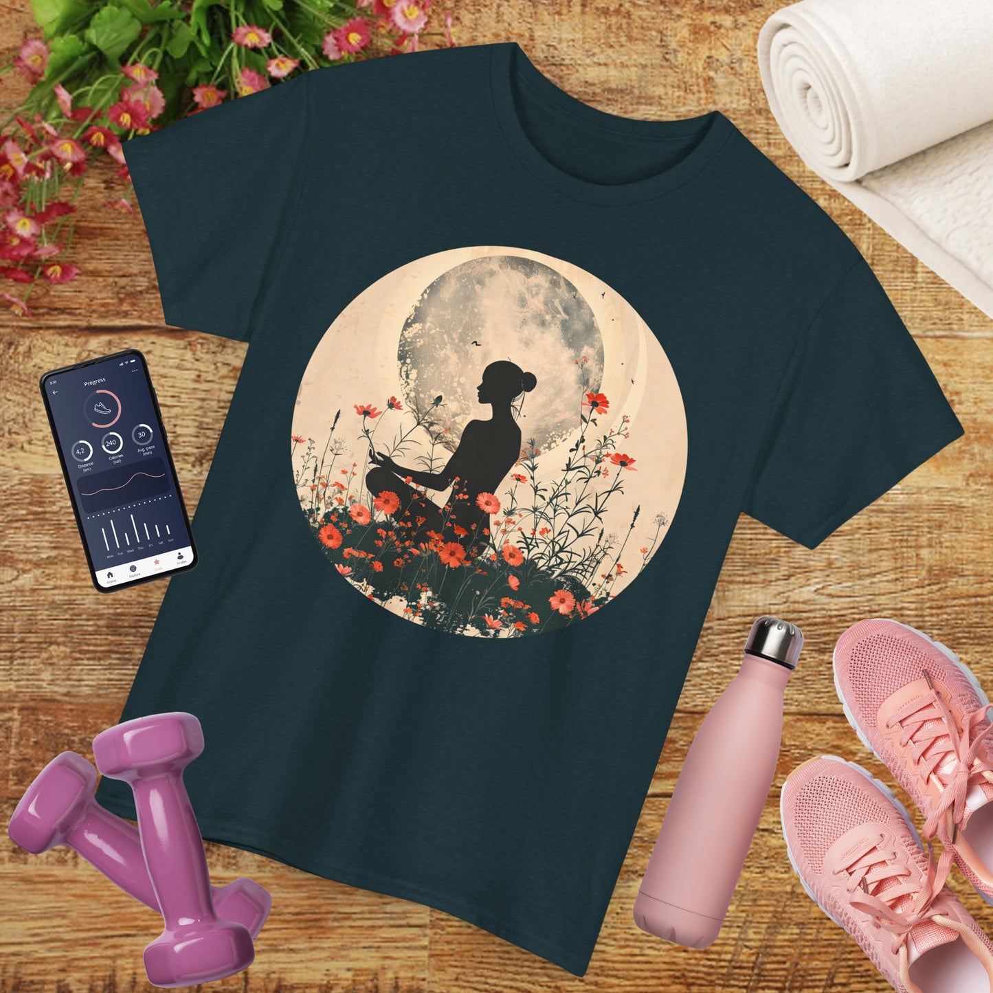 🌕"Moonflower Muse" Heavy Cotton Tee - Where Stillness Blooms