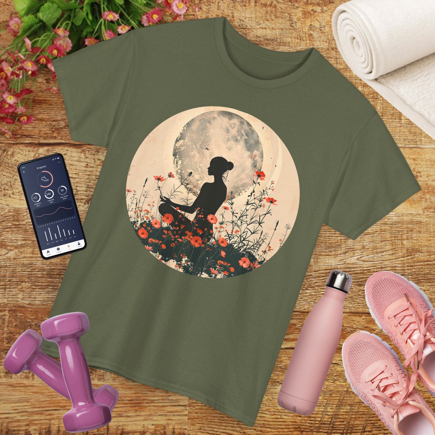 🌕"Moonflower Muse" Heavy Cotton Tee - Where Stillness Blooms