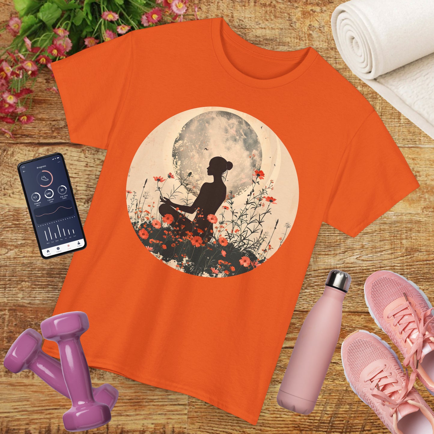 🌕"Moonflower Muse" Heavy Cotton Tee - Where Stillness Blooms