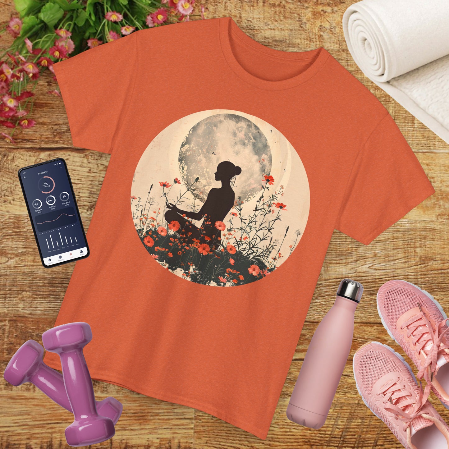 🌕"Moonflower Muse" Heavy Cotton Tee - Where Stillness Blooms