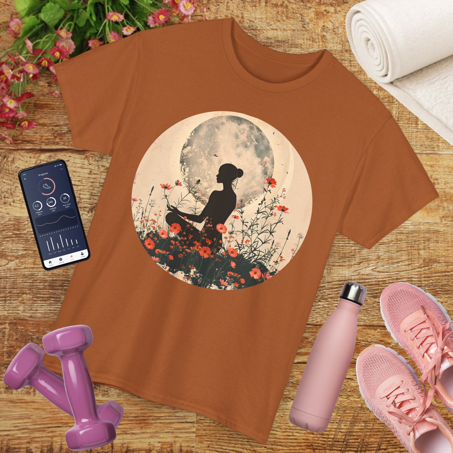 🌕"Moonflower Muse" Heavy Cotton Tee - Where Stillness Blooms