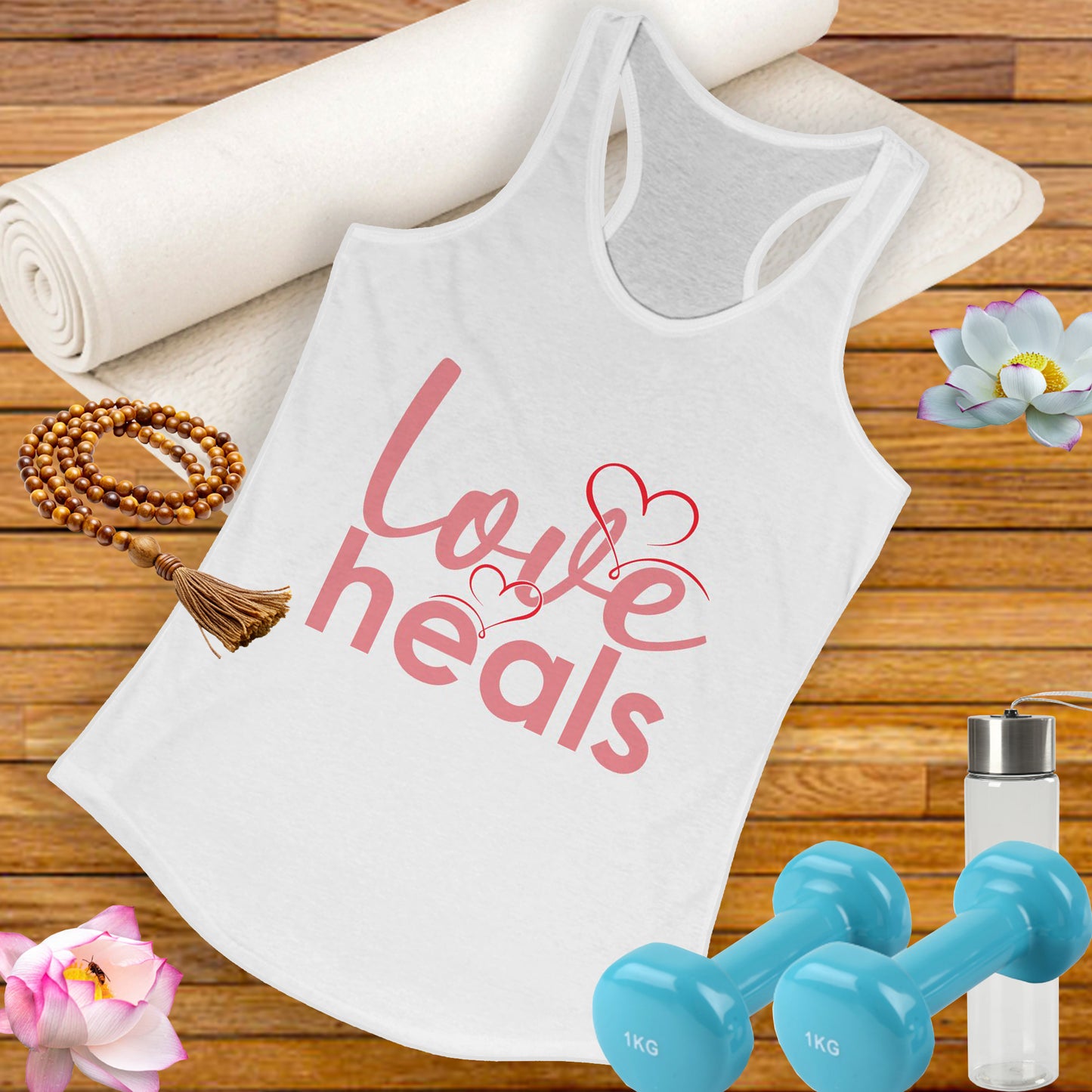 "Love Heals" - Heart-Centered Women's Racerback Tank - Inspirational Workout Top