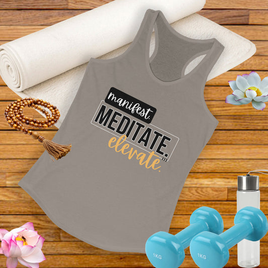 "Manifest, Meditate, Elevate" - Women's Racerback Tank - Empower Your Daily Ritual