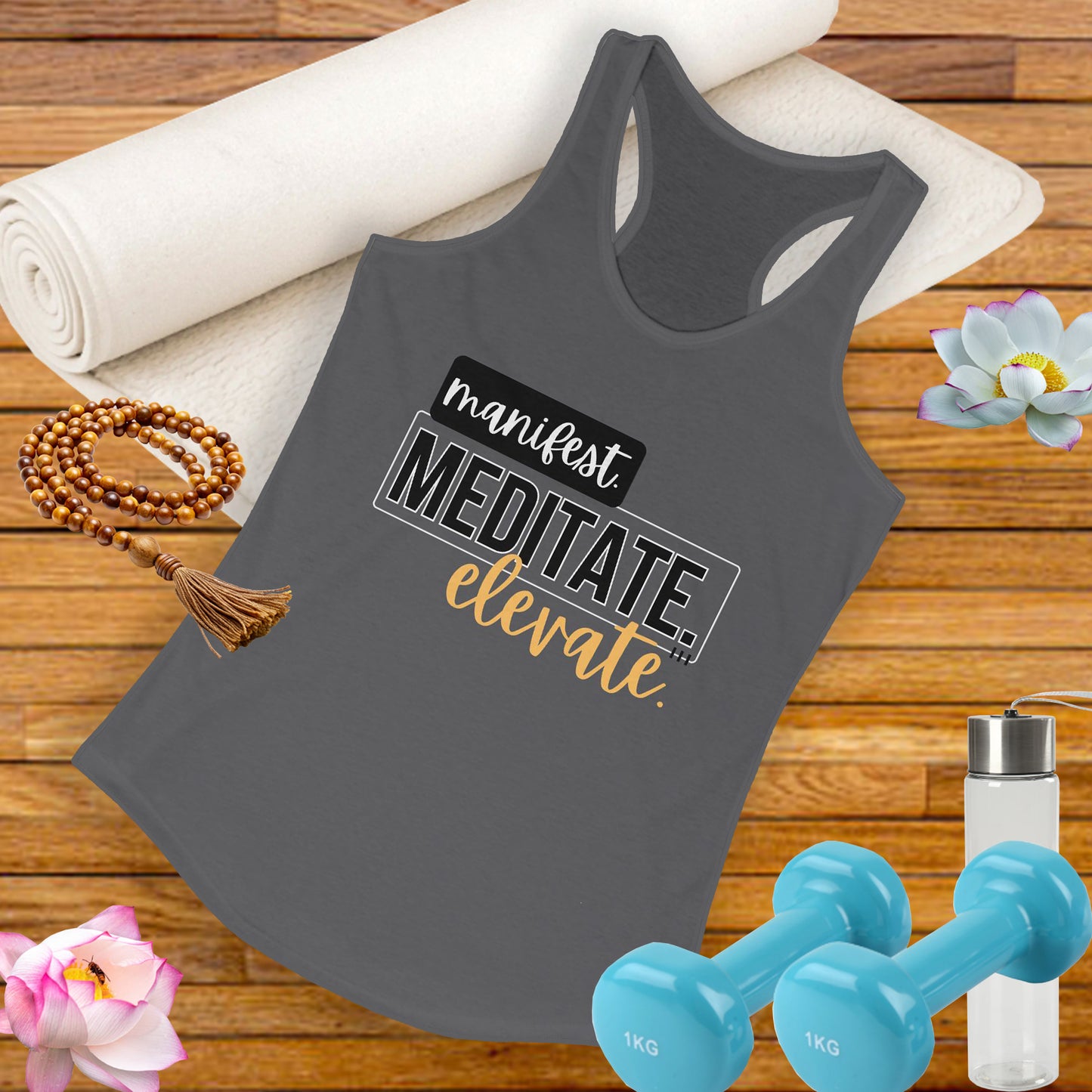 "Manifest, Meditate, Elevate" - Women's Racerback Tank - Empower Your Daily Ritual