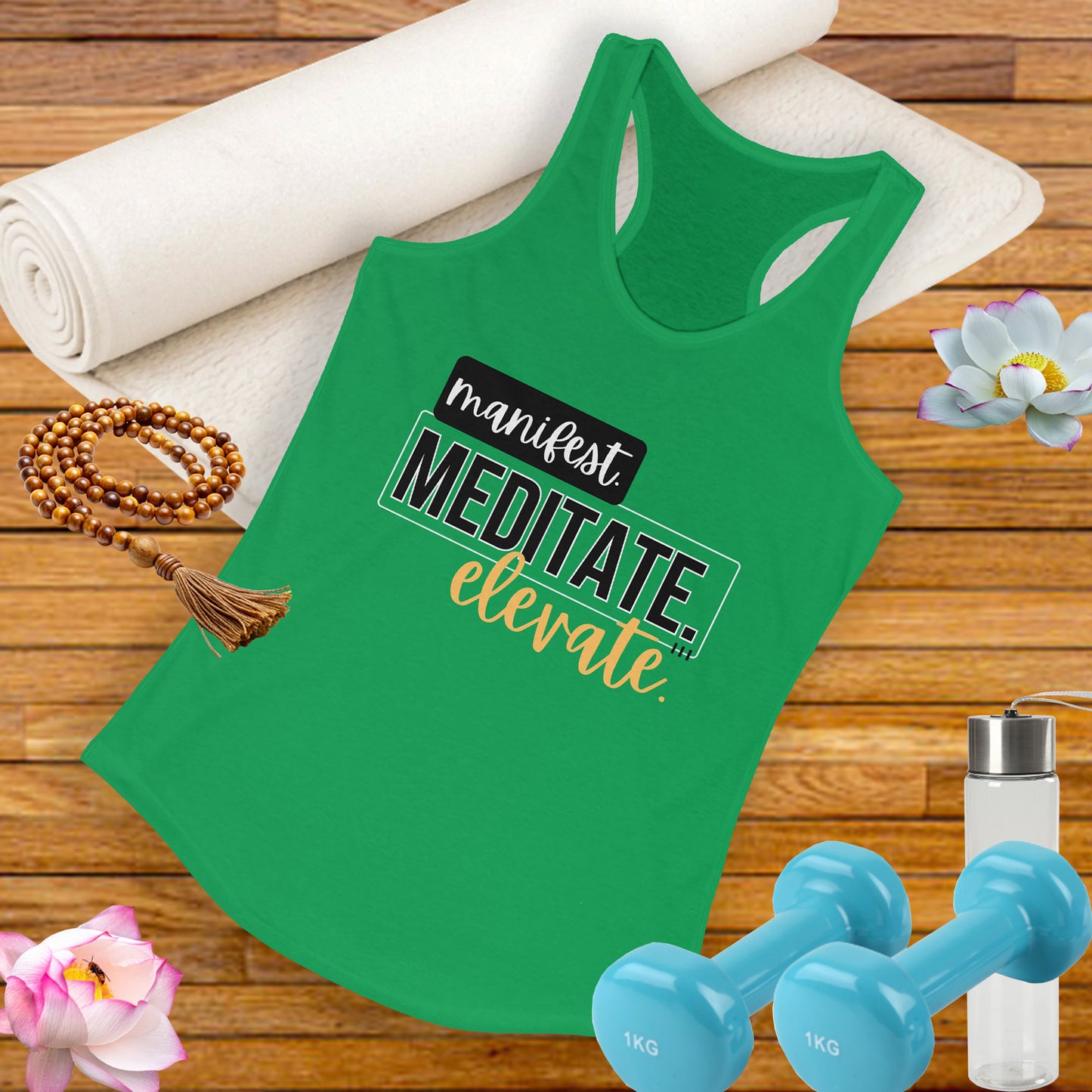 "Manifest, Meditate, Elevate" - Women's Racerback Tank - Empower Your Daily Ritual