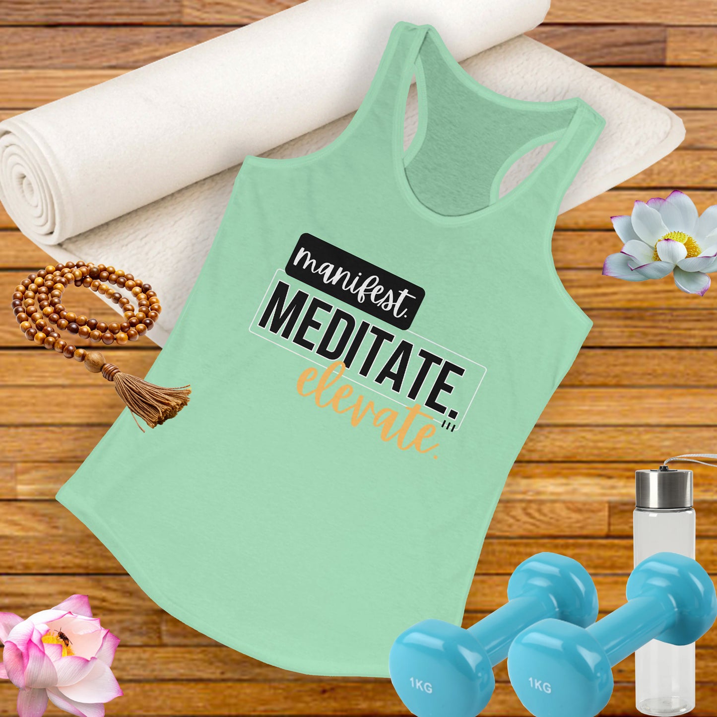"Manifest, Meditate, Elevate" - Women's Racerback Tank - Empower Your Daily Ritual