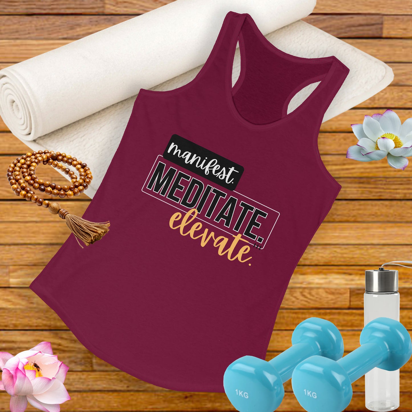 "Manifest, Meditate, Elevate" - Women's Racerback Tank - Empower Your Daily Ritual