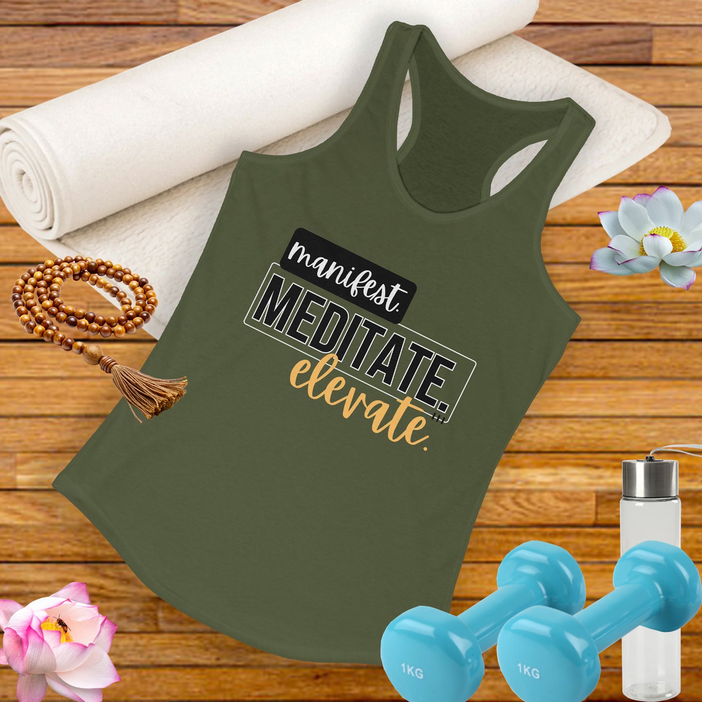 "Manifest, Meditate, Elevate" - Women's Racerback Tank - Empower Your Daily Ritual