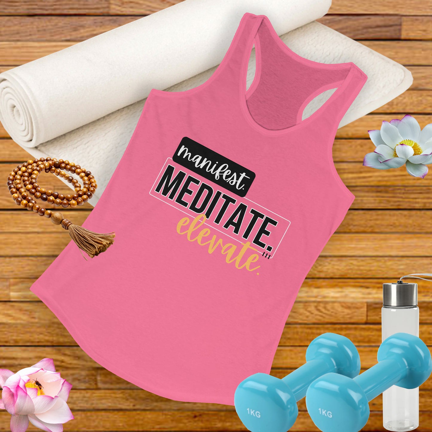 "Manifest, Meditate, Elevate" - Women's Racerback Tank - Empower Your Daily Ritual