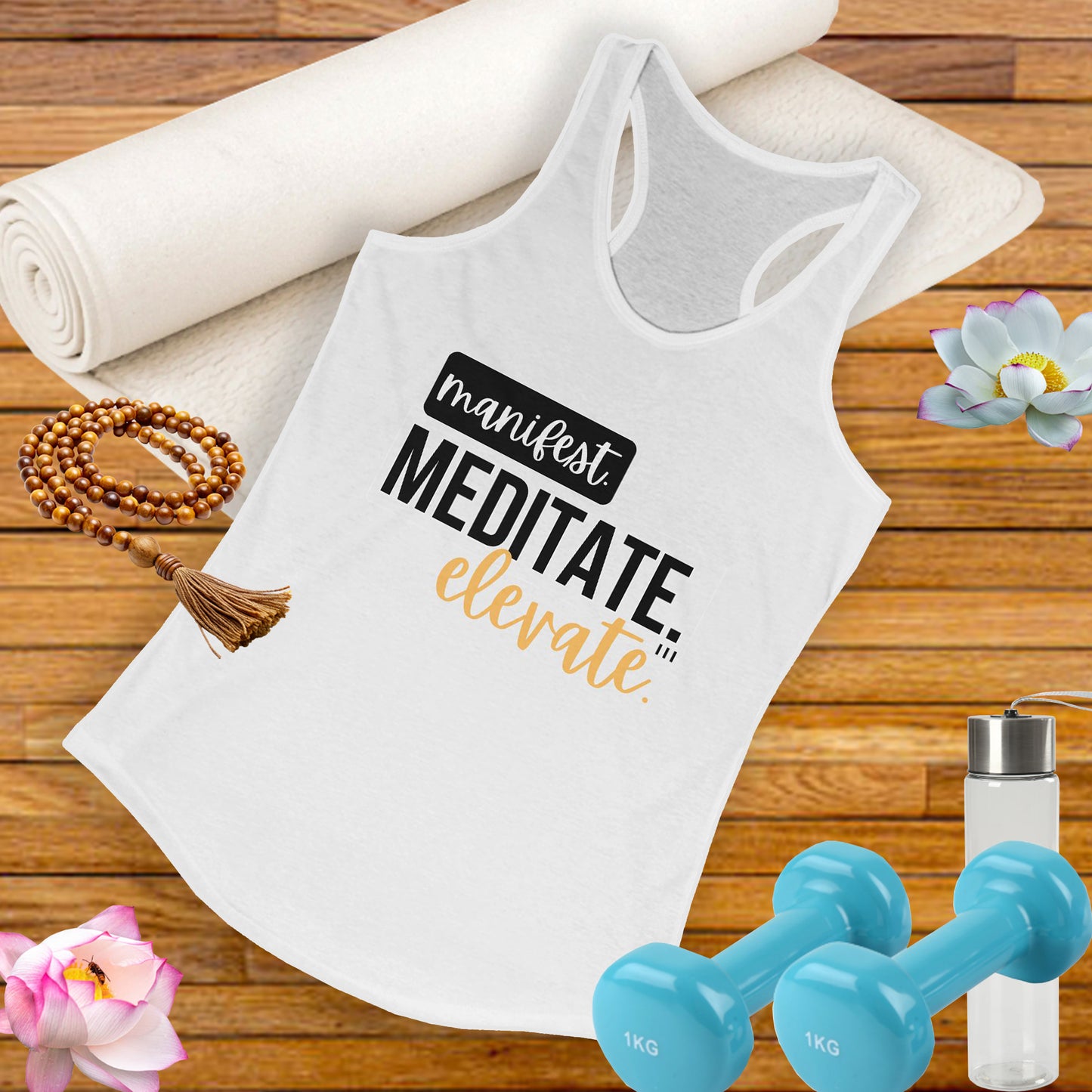 "Manifest, Meditate, Elevate" - Women's Racerback Tank - Empower Your Daily Ritual