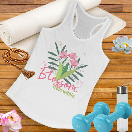 "Inner Bloom - Blossom From Within" Women's Racerback Tank - Floral Motivational Fitness Shirt