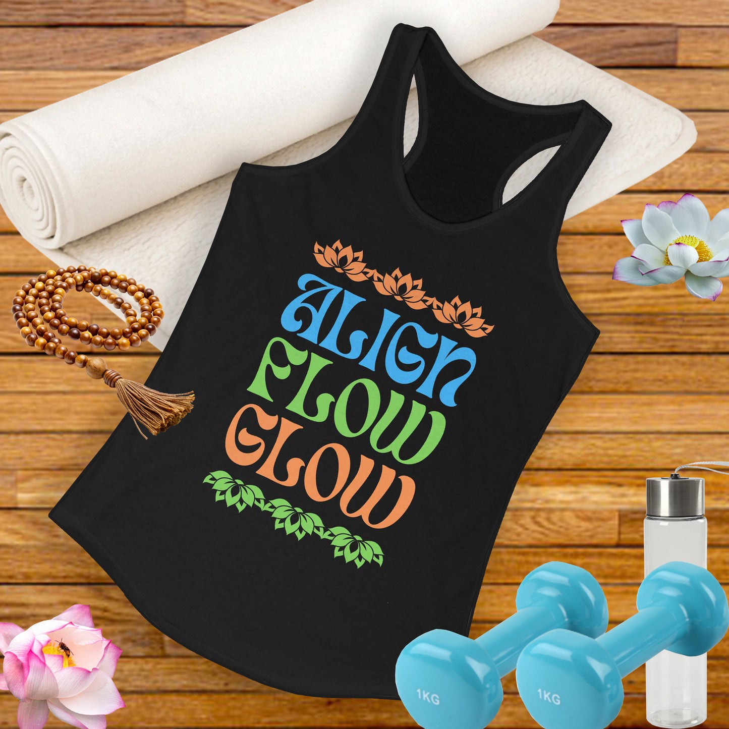 "Align • Flow • Glow" - Women's Racerback Tank Top - Radiate from the Inside Out