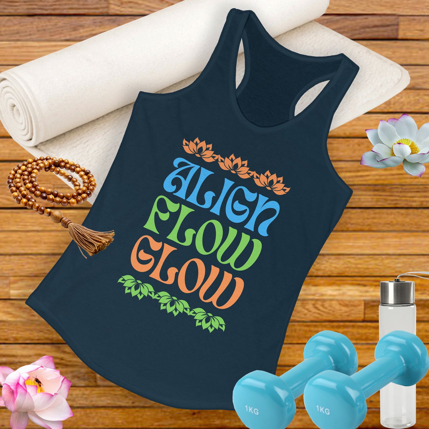 "Align • Flow • Glow" - Women's Racerback Tank Top - Radiate from the Inside Out