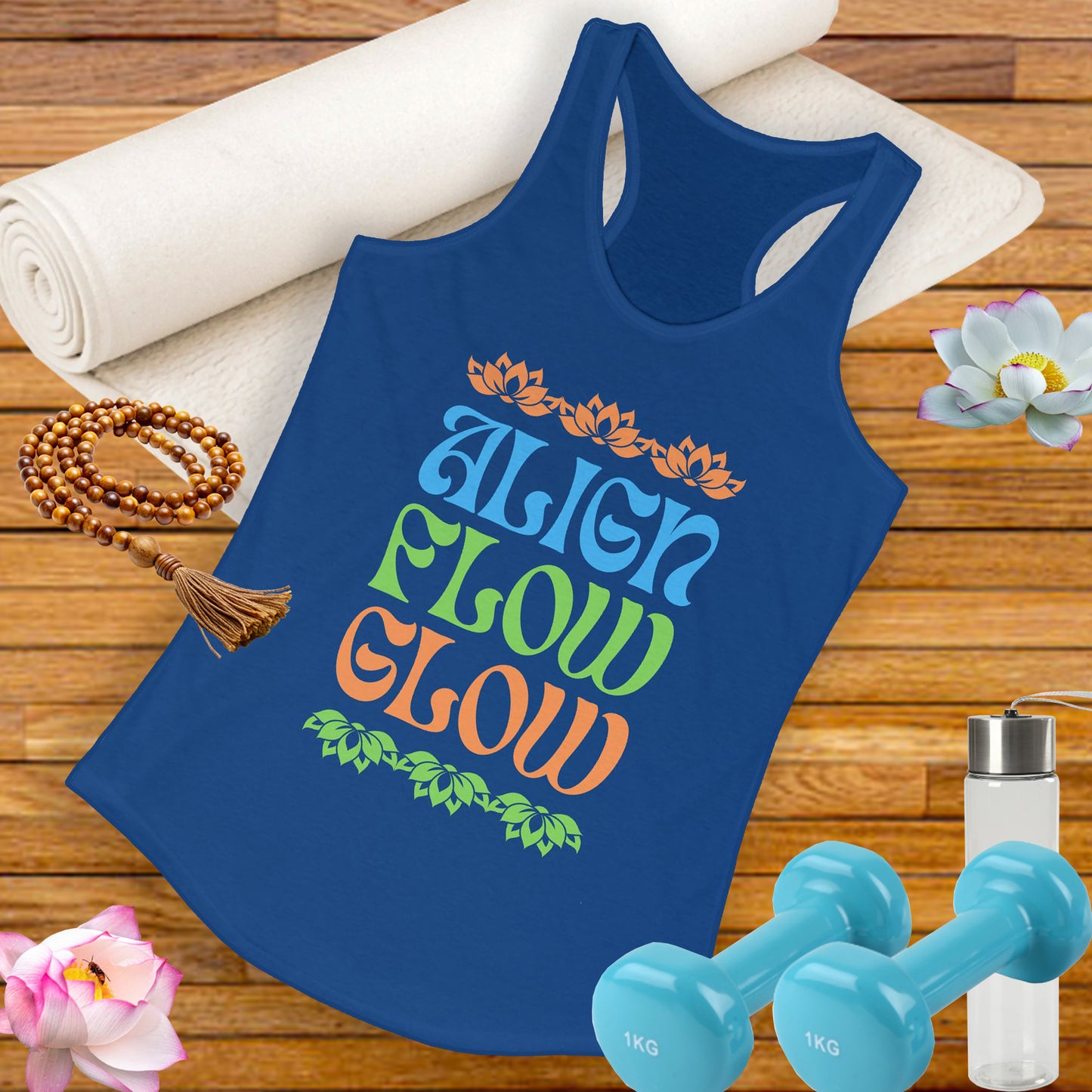 "Align • Flow • Glow" - Women's Racerback Tank Top - Radiate from the Inside Out