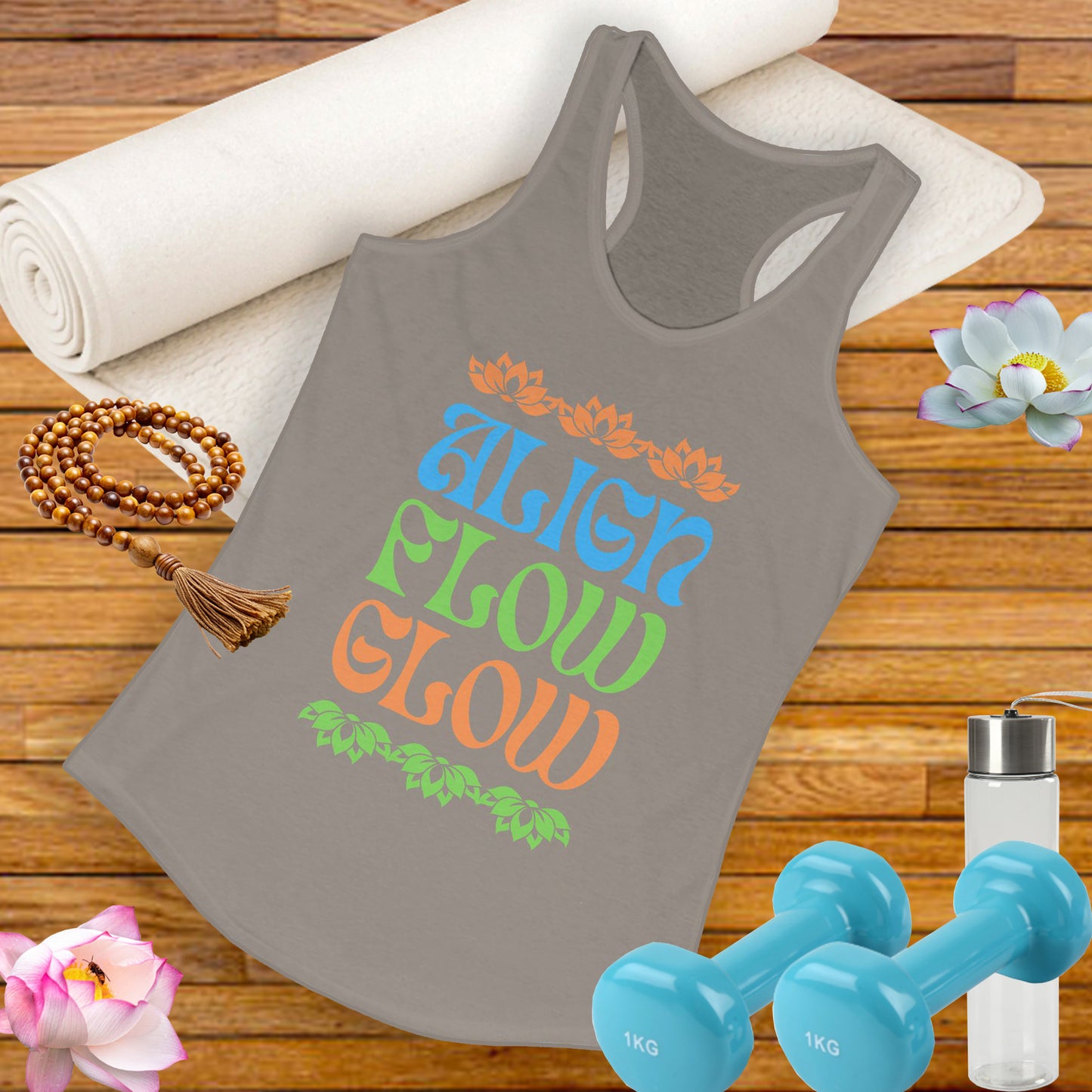 "Align • Flow • Glow" - Women's Racerback Tank Top - Radiate from the Inside Out