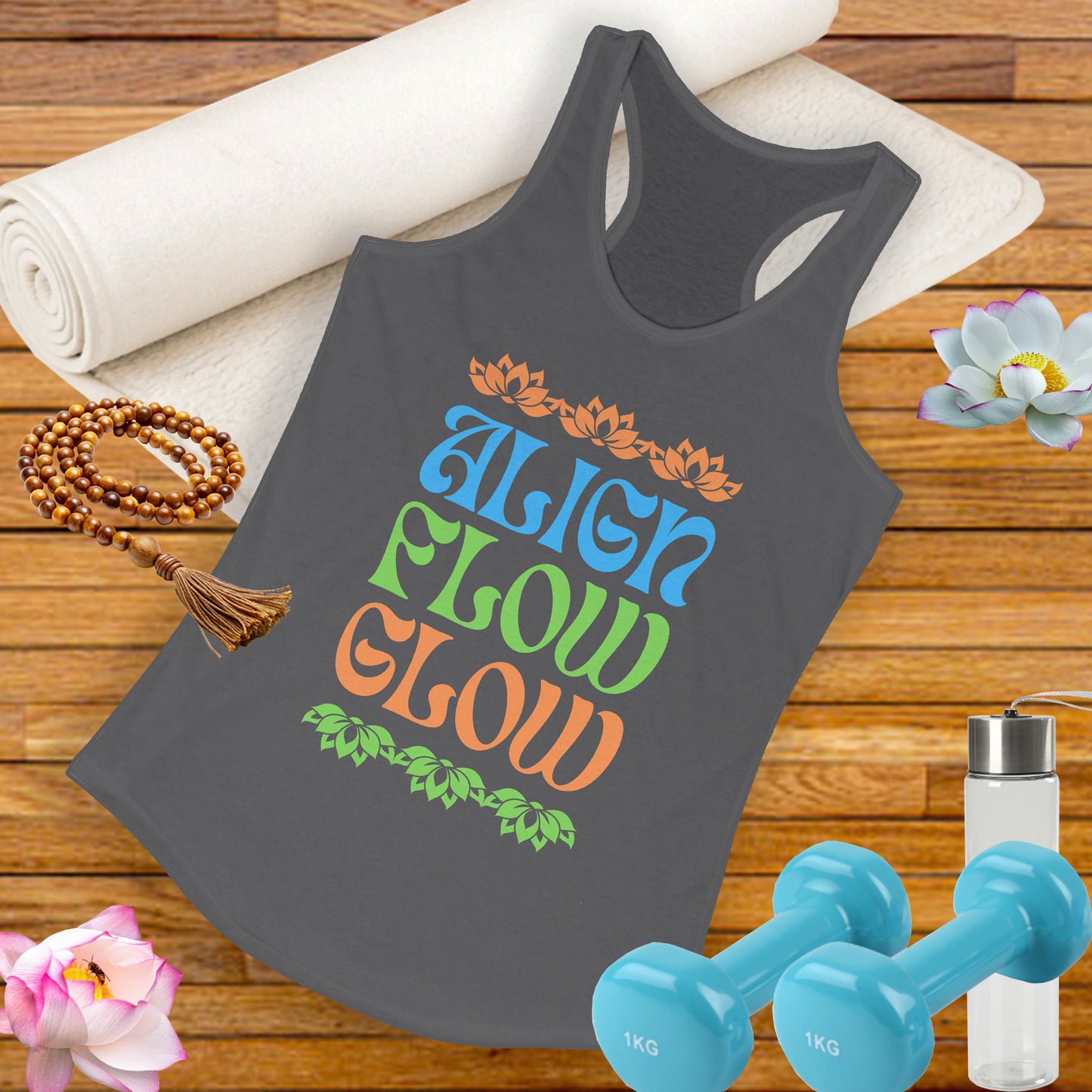 "Align • Flow • Glow" - Women's Racerback Tank Top - Radiate from the Inside Out