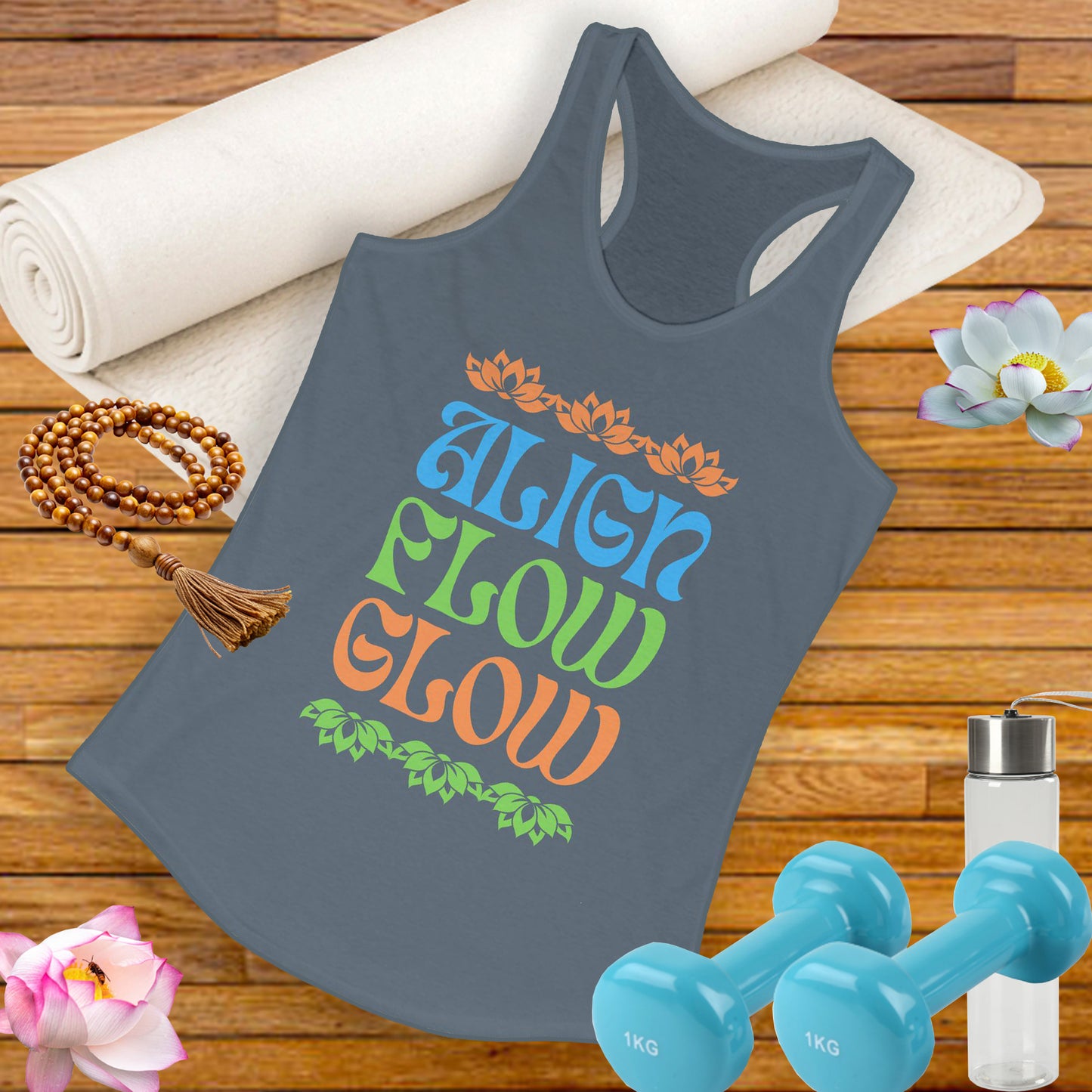 "Align • Flow • Glow" - Women's Racerback Tank Top - Radiate from the Inside Out