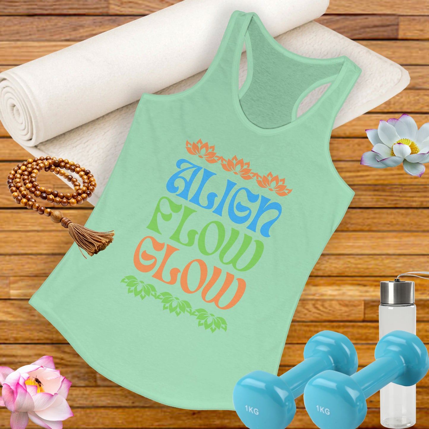 "Align • Flow • Glow" - Women's Racerback Tank Top - Radiate from the Inside Out