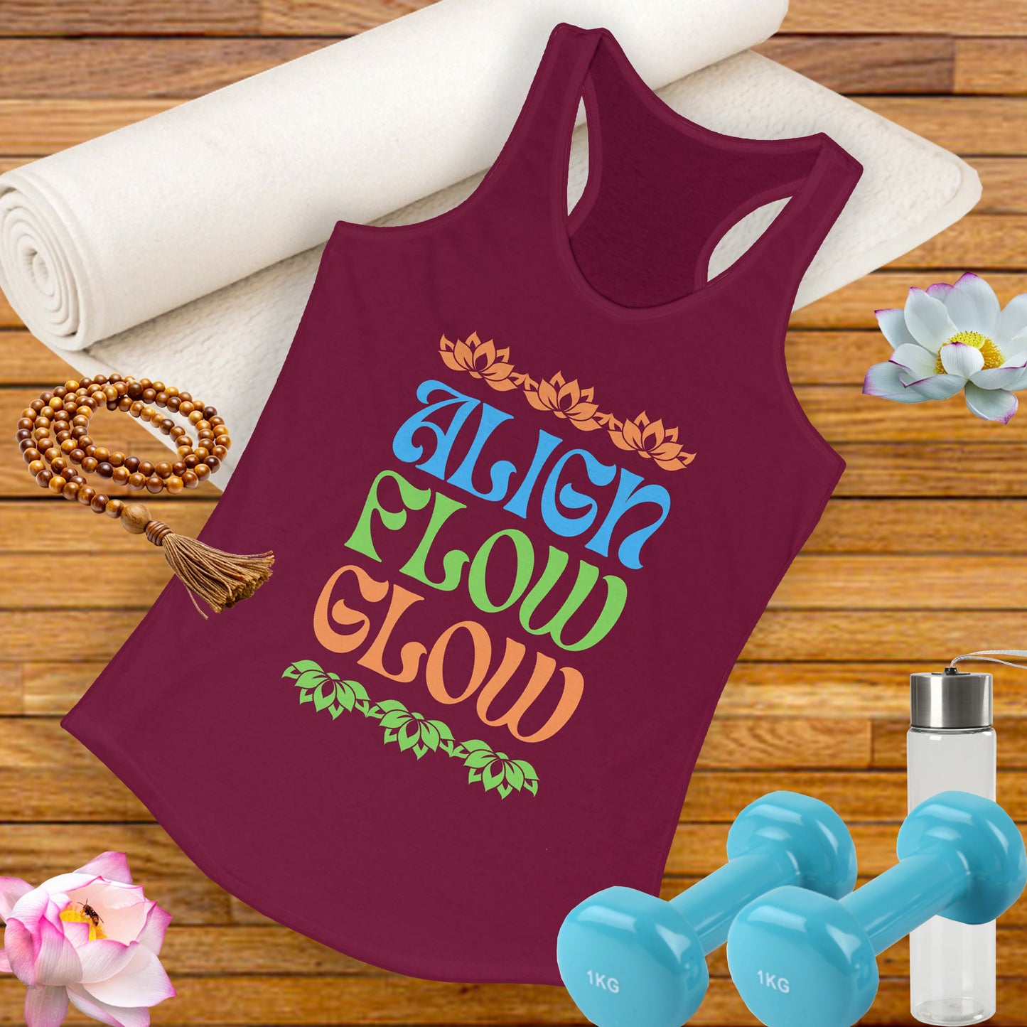 "Align • Flow • Glow" - Women's Racerback Tank Top - Radiate from the Inside Out