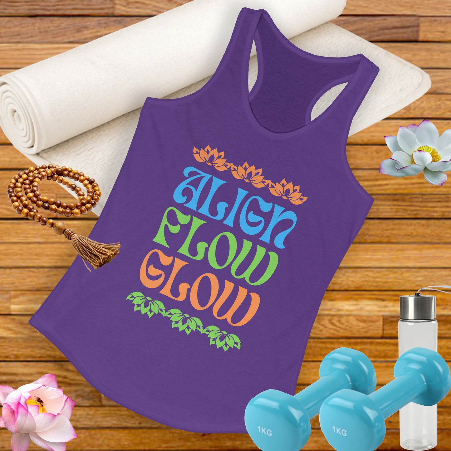 "Align • Flow • Glow" - Women's Racerback Tank Top - Radiate from the Inside Out
