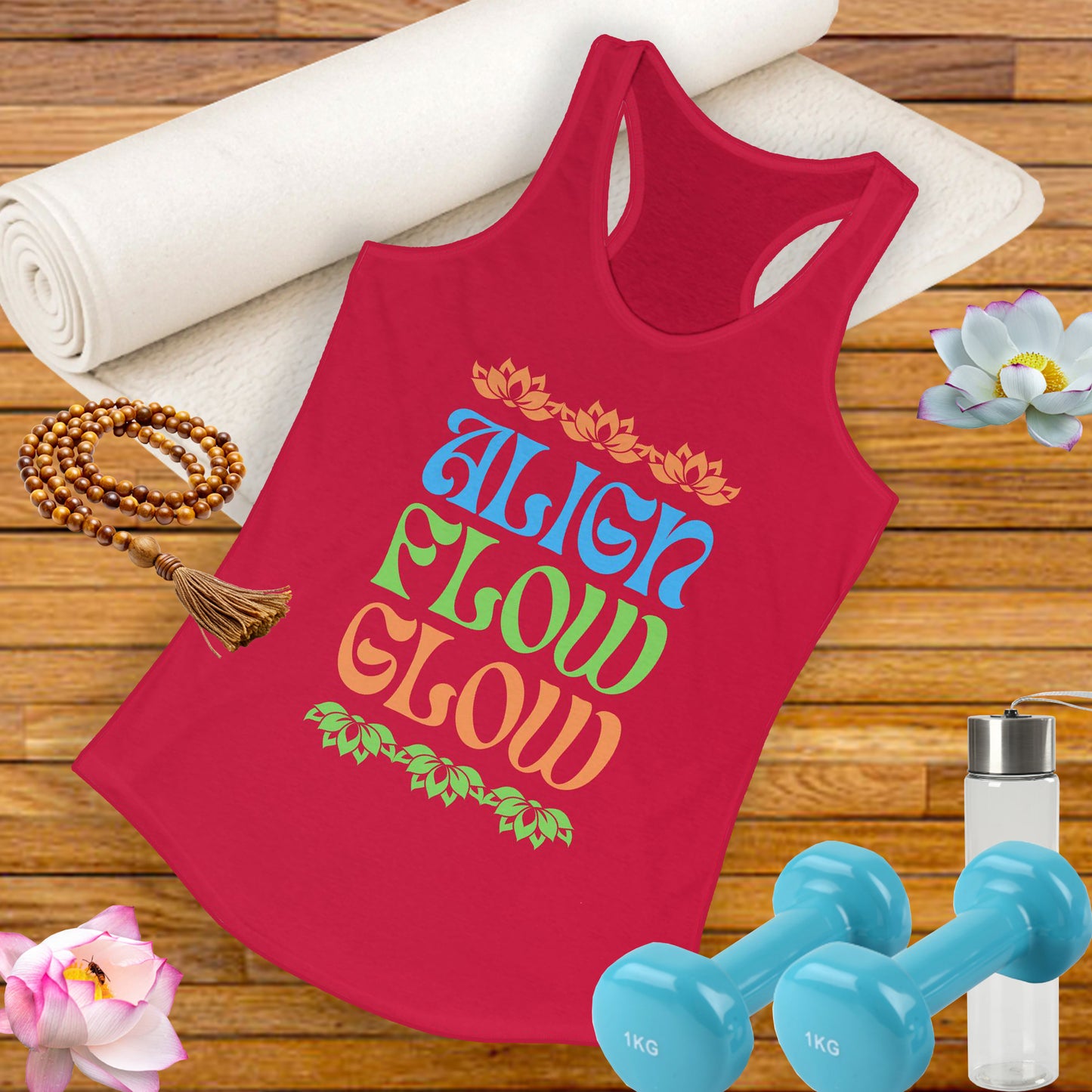 "Align • Flow • Glow" - Women's Racerback Tank Top - Radiate from the Inside Out