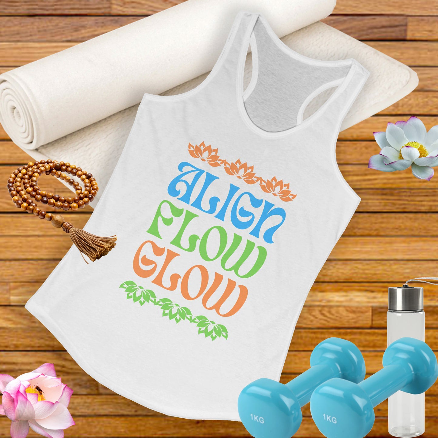 "Align • Flow • Glow" - Women's Racerback Tank Top - Radiate from the Inside Out
