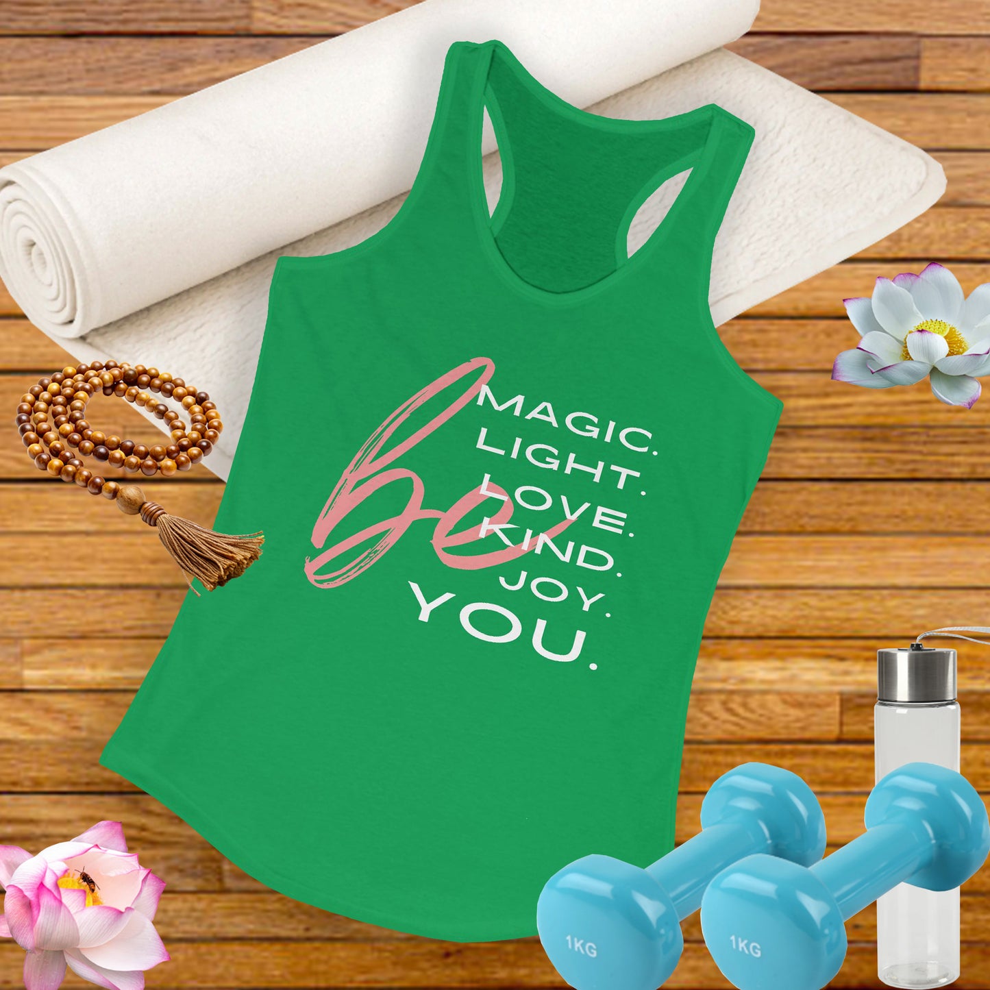 “BE Magic. Light. Love. Kind. Joy. You.” Inspirational Racerback Tank - Women's Uplifting Activewear