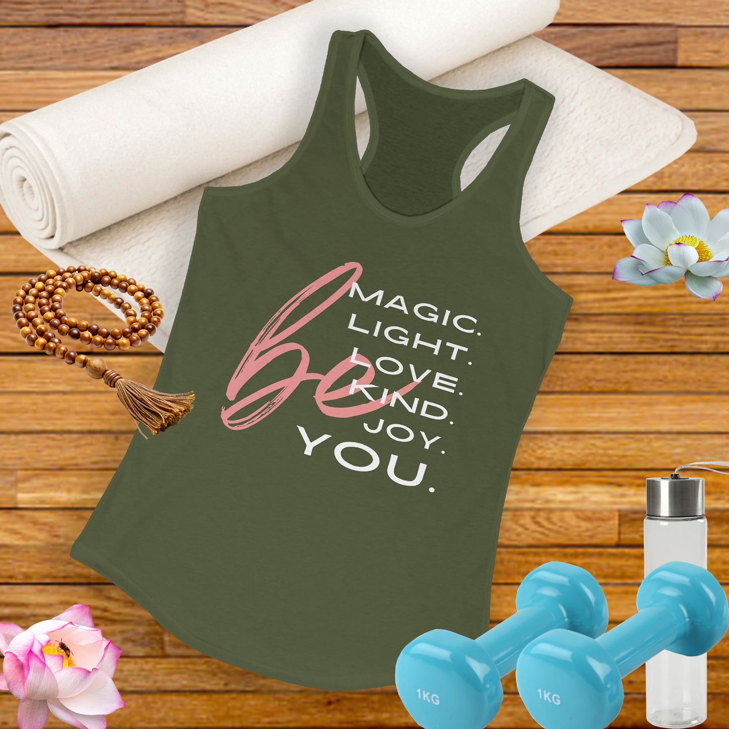 “BE Magic. Light. Love. Kind. Joy. You.” Inspirational Racerback Tank - Women's Uplifting Activewear