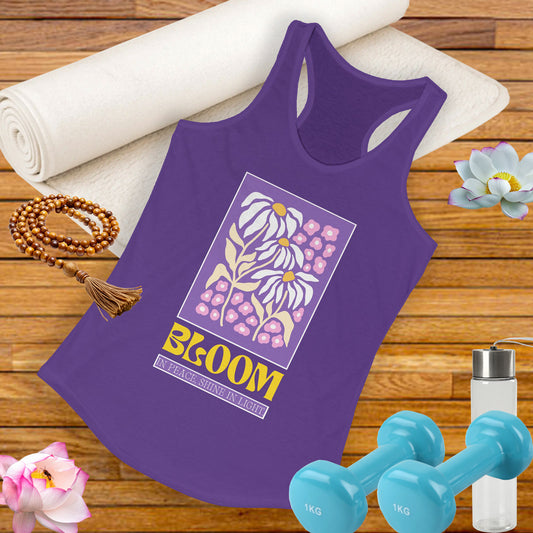 "Bloom in Peace, Shine in Light" - Floral Racerback Tank Top for Radiant Living