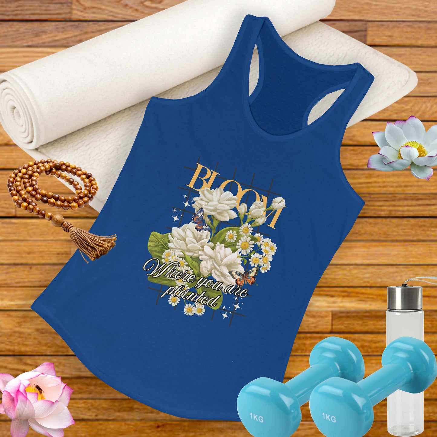 “Bloom Where You Are Planted” Floral Racerback Tank - Roses & Daisies Design