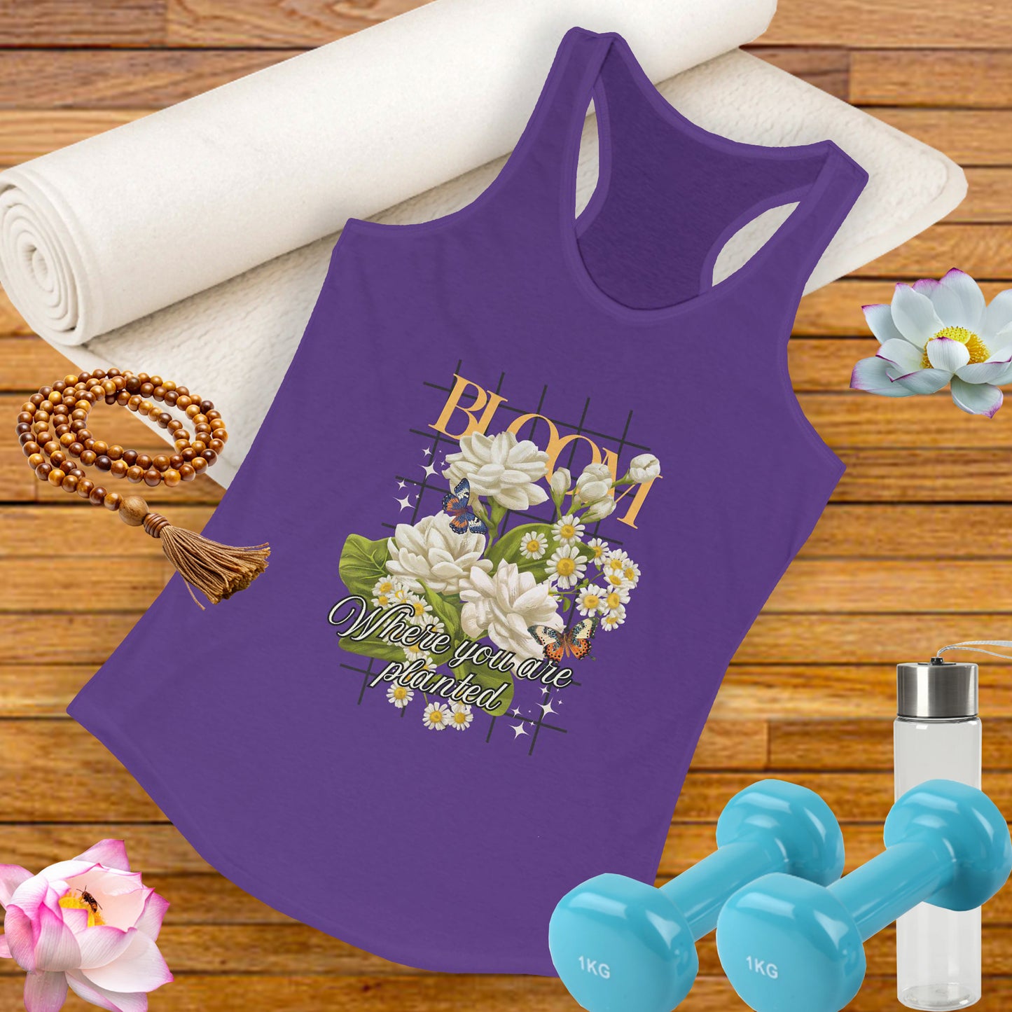 “Bloom Where You Are Planted” Floral Racerback Tank - Roses & Daisies Design