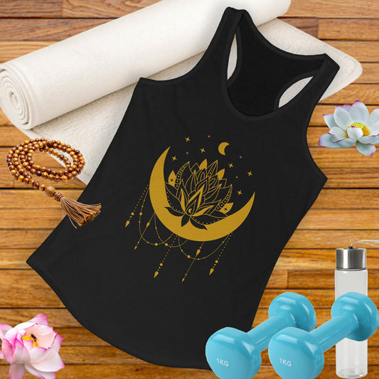 “Celestial Calm” - Gold New Moon Mandala Racerback Tank