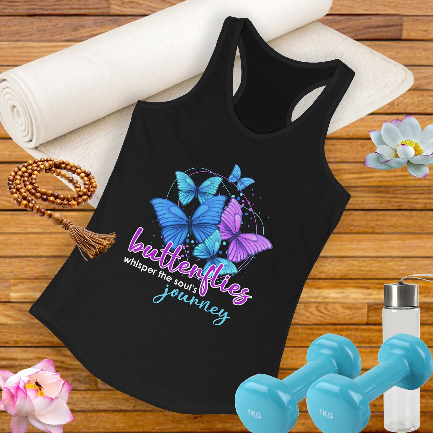 "Butterflies Whisper the Soul's Journey" Racerback Tank – Ethereal & Uplifting Women’s Top