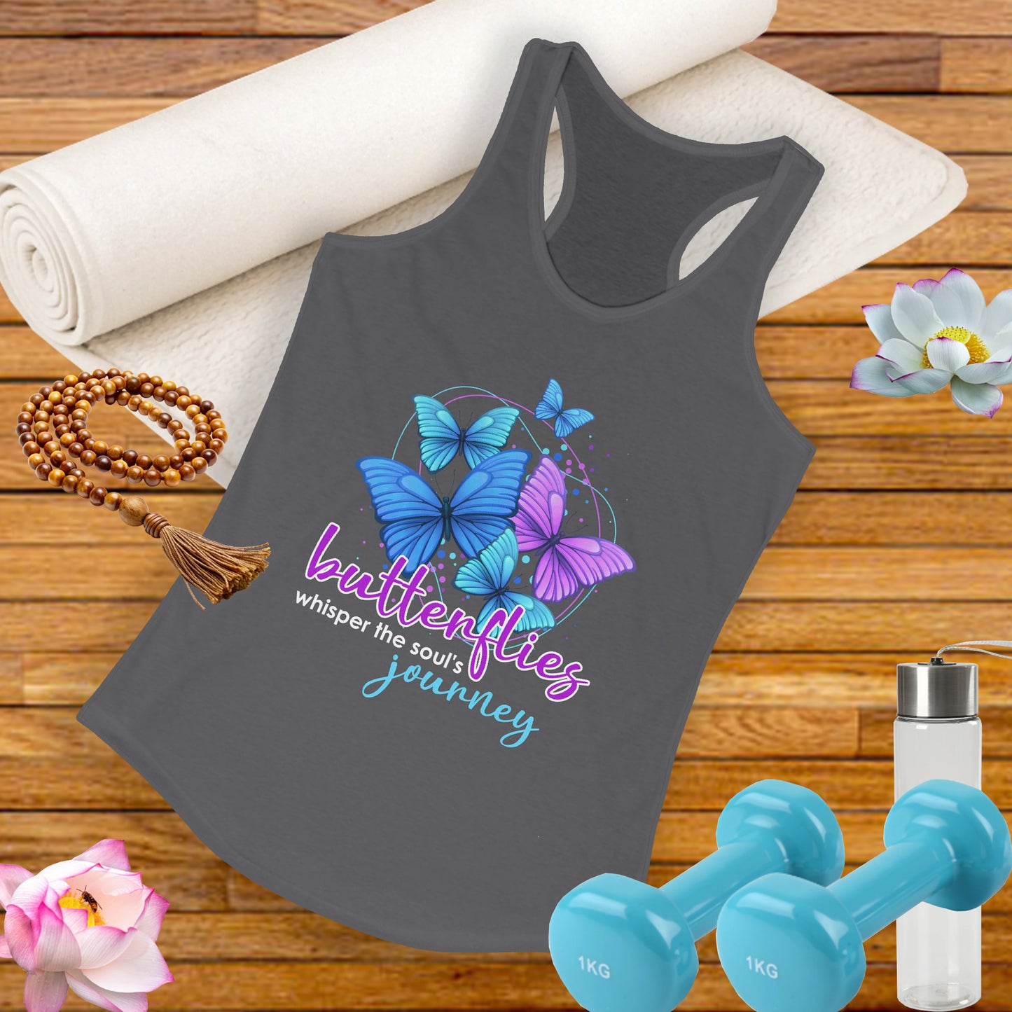 "Butterflies Whisper the Soul's Journey" Racerback Tank – Ethereal & Uplifting Women’s Top