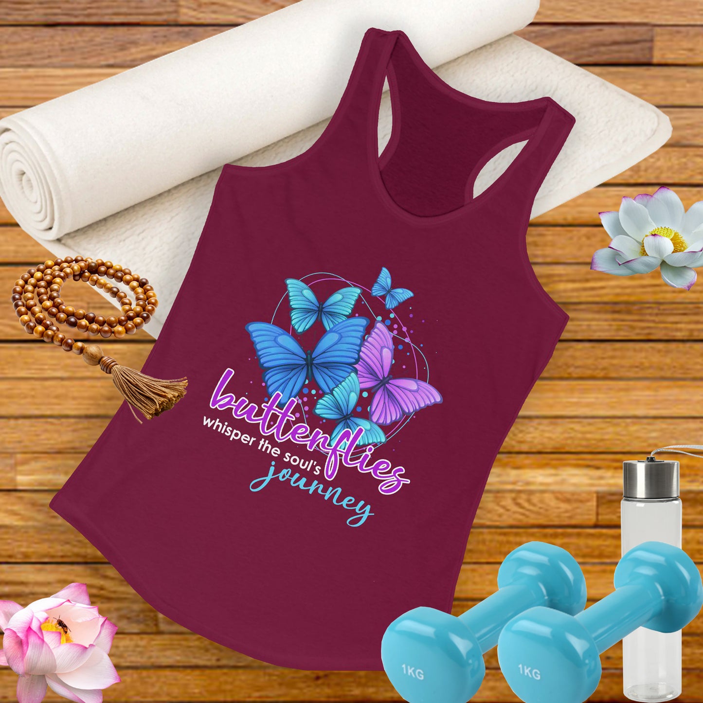 "Butterflies Whisper the Soul's Journey" Racerback Tank – Ethereal & Uplifting Women’s Top