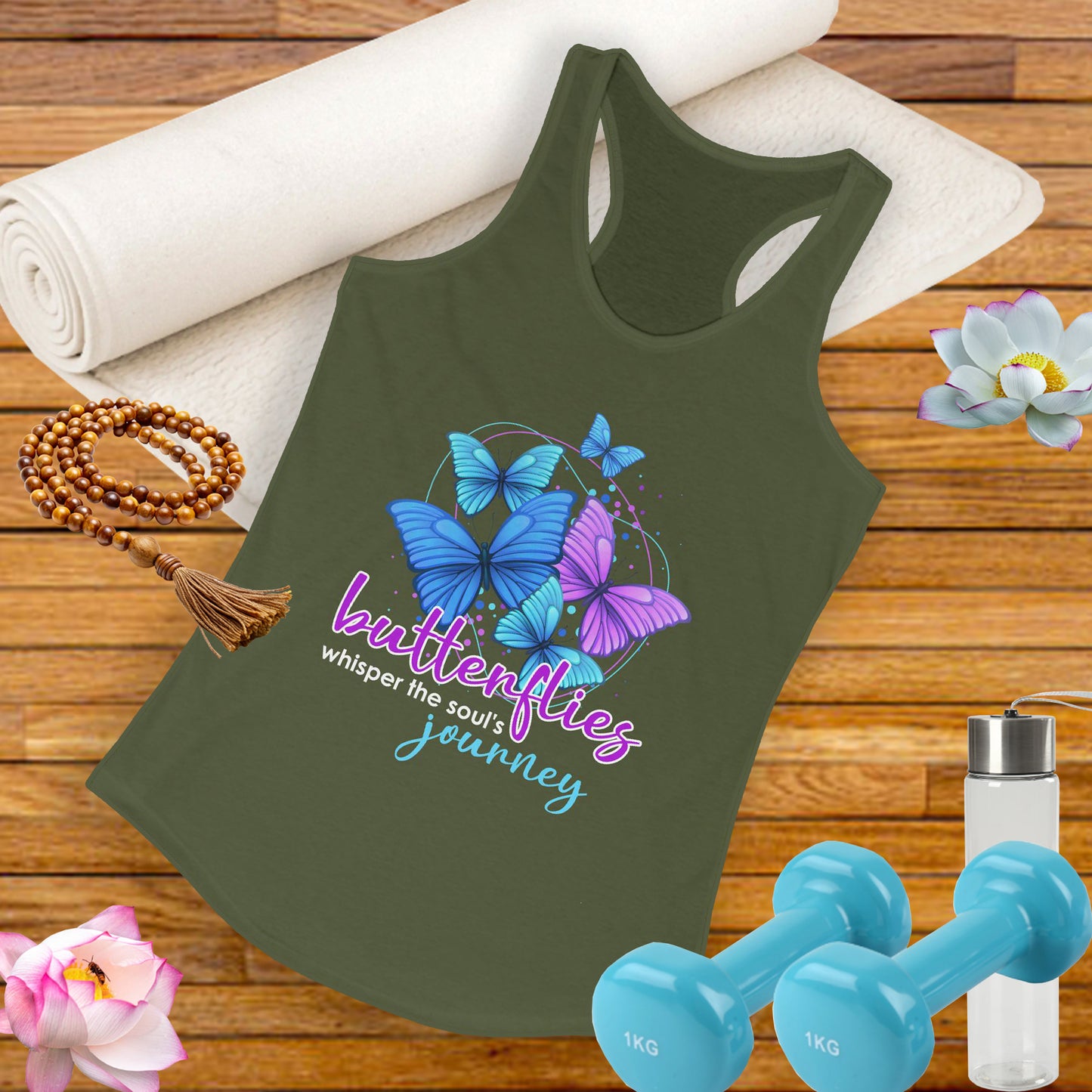 "Butterflies Whisper the Soul's Journey" Racerback Tank – Ethereal & Uplifting Women’s Top