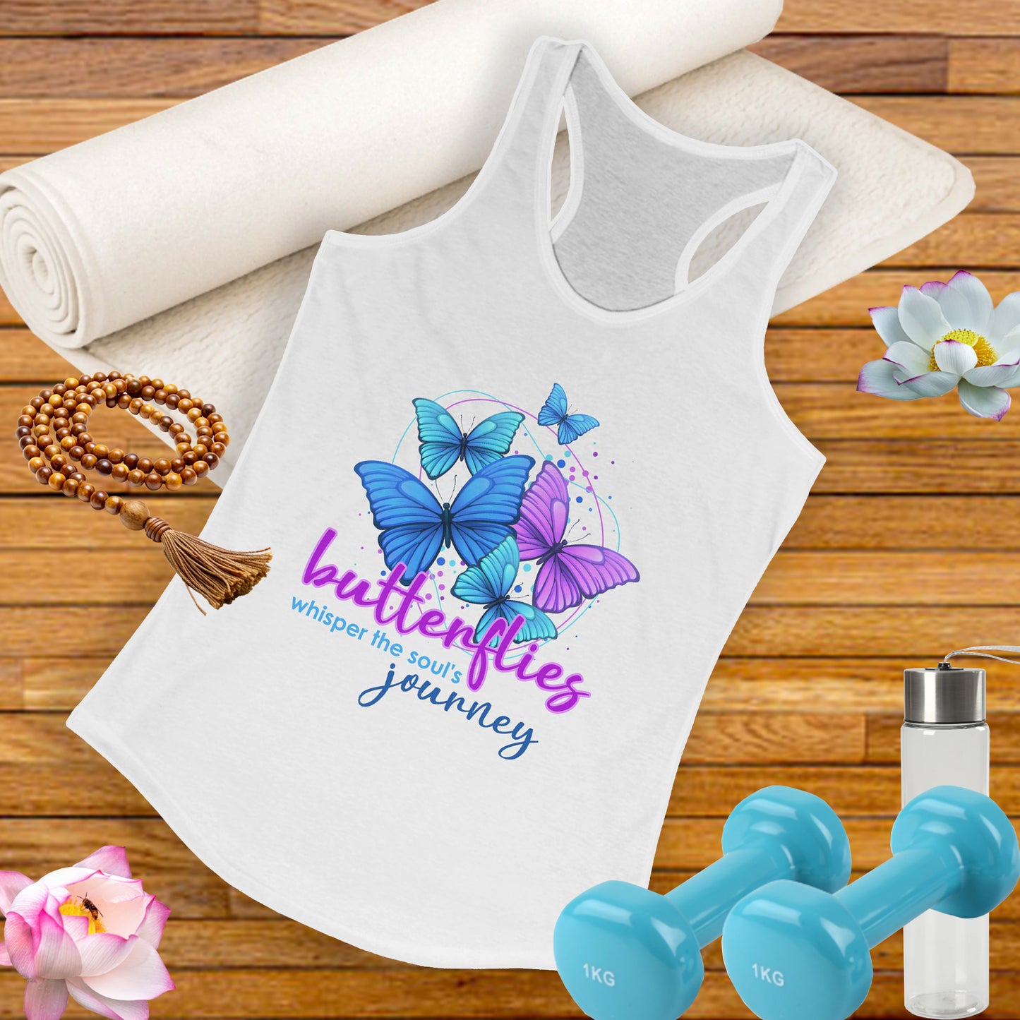 "Butterflies Whisper the Soul's Journey" Racerback Tank – Ethereal & Uplifting Women’s Top